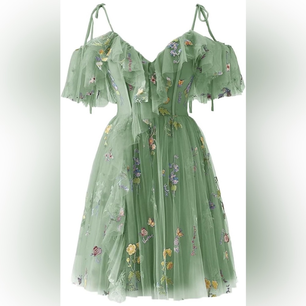 Green ruffle mini party dress